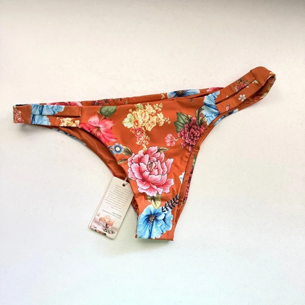 Agua Bendita Polly‎ Floret Bikini Bottom Rust Floral Swim XL